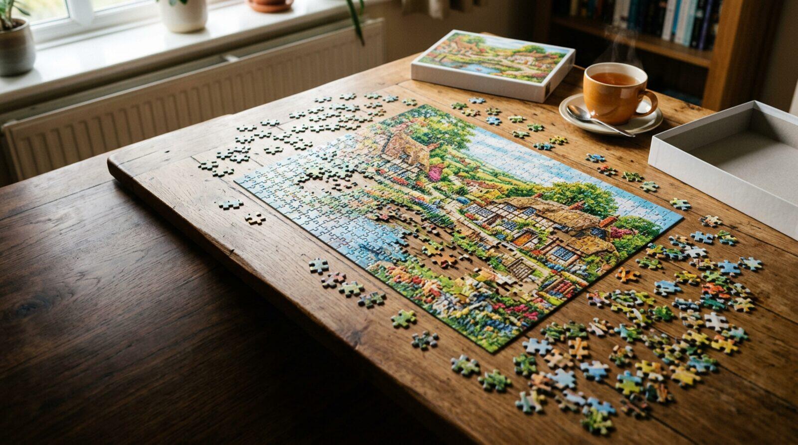 A half-finished jigsaw on a table